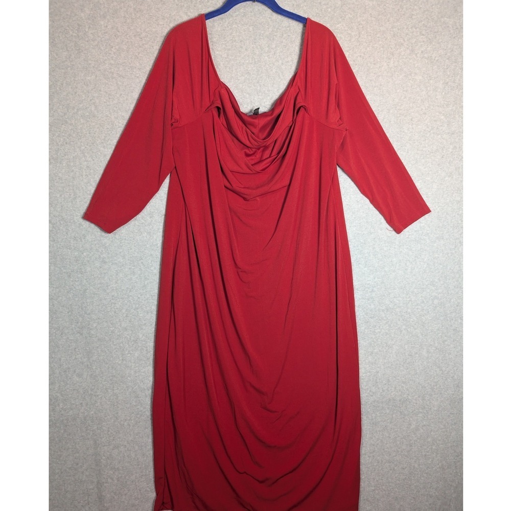 Eloquii Red Drape Neck Midi Dress Stretch Plus Size 22 Curvy Elegant Classic